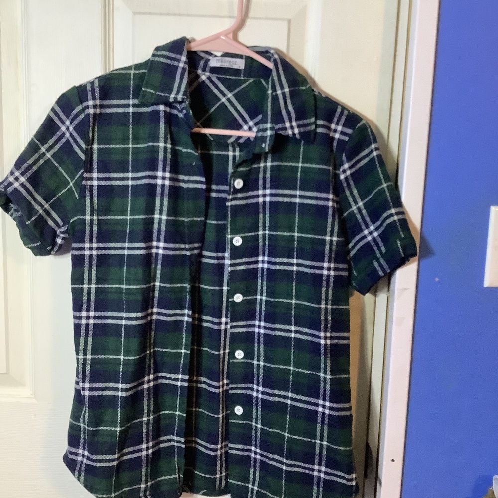 Women’s Measeor short sleeve plaid button down Shirt Size S